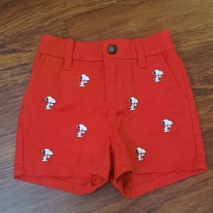 Janie And Jack Red Kids Shorts with Embroidered Snoopy Print Size 6-12mo